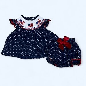Lil Cactus 3-6 Months 100% Cotton American Flag Navy Polka Dot Baby Outfit Set